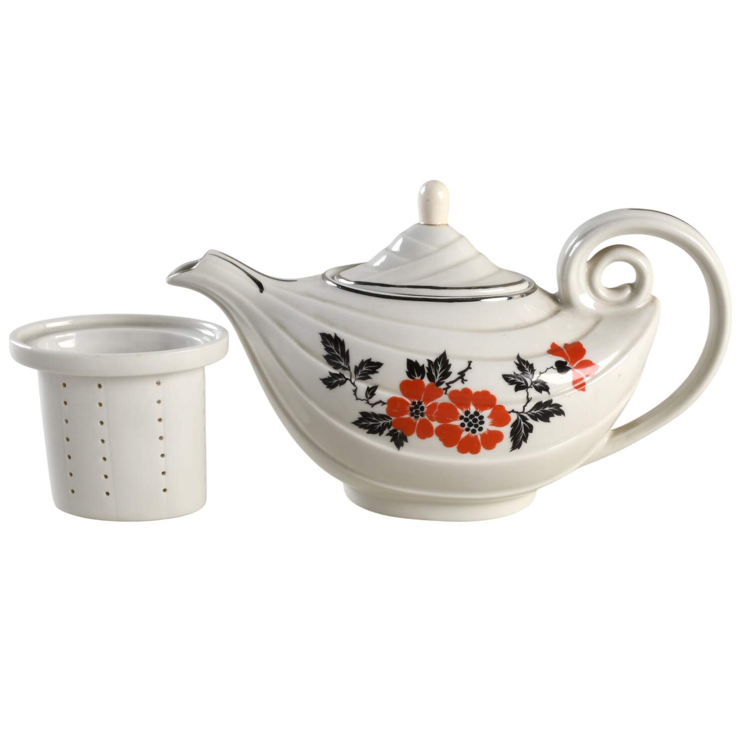 Red Poppy (Platinum Ring) Aladdin Teapot &Oval Lid w/Infuser by Hall-1