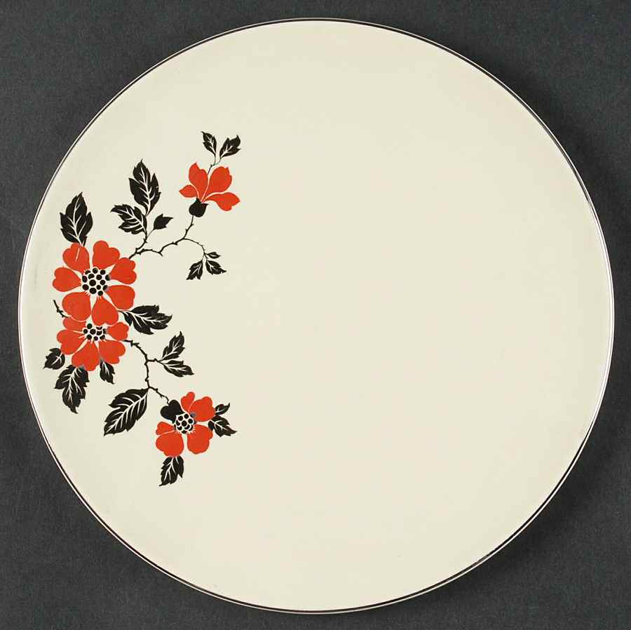 Red Poppy (Platinum Ring) Cake Plate by Hall-1