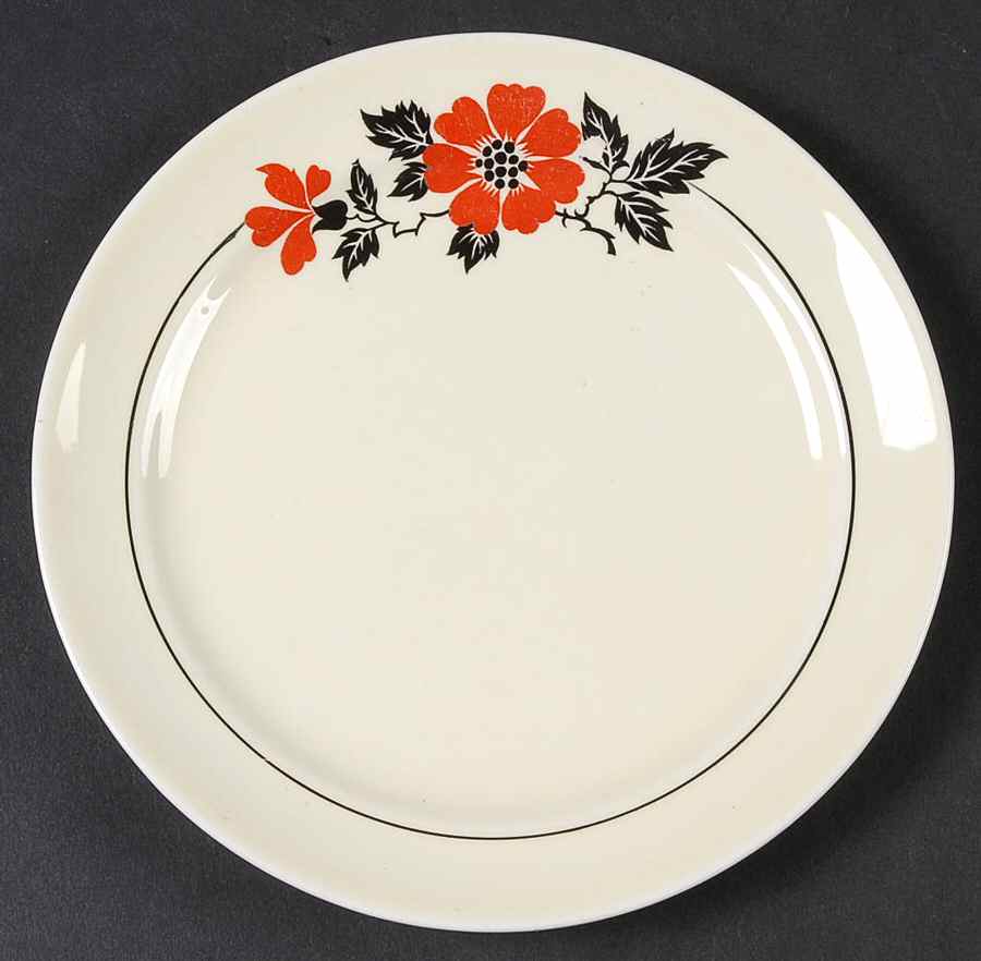 Red Poppy (Platinum Ring) Bread & Butter Plate by Hall-1