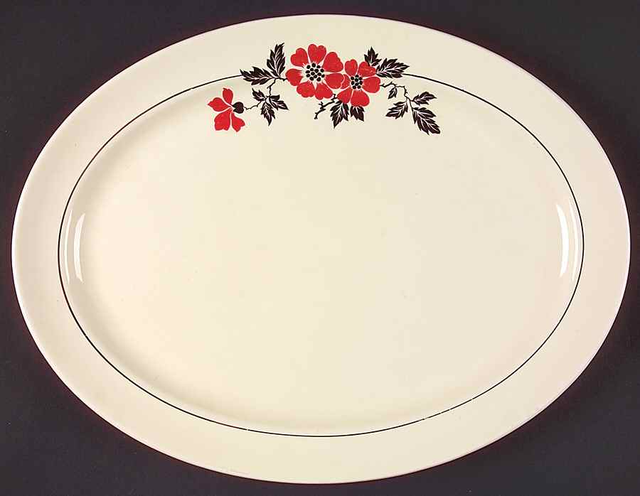 Red Poppy (Platinum Ring) 13" Oval Serving Platter by Hall-1