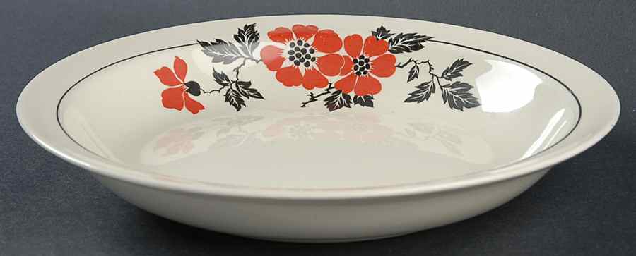 Red Poppy (Platinum Ring) Rim Soup Bowl by Hall-1