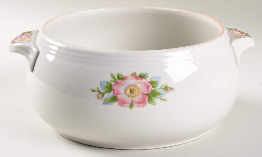 Rose White 2.5 Quart Round Tab Handle Casserole No Lid by Hall-1