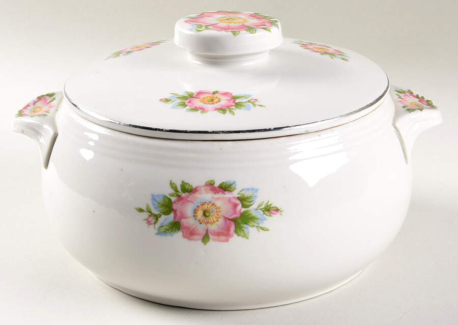 Rose White 2.5 Qt Round Tab Handle Covered Casserole by Hall-1