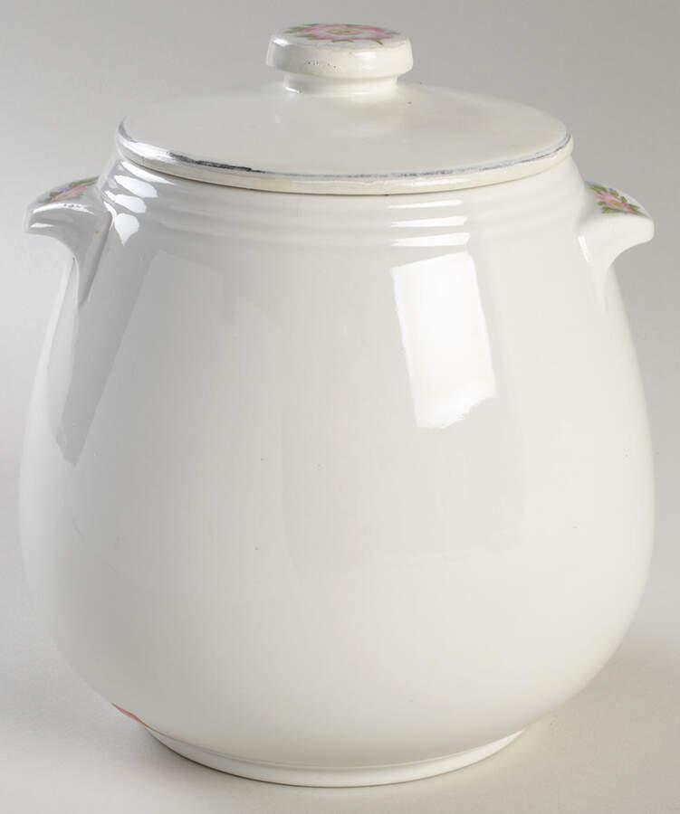 Rose White Tab Handle Bean Pot & Lid by Hall-1