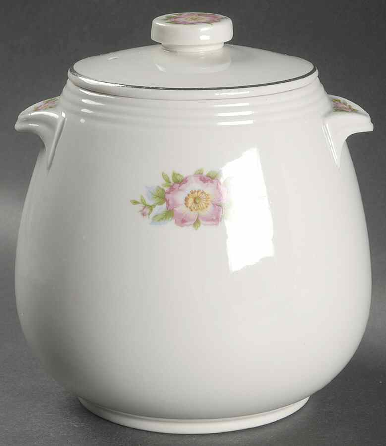 Rose White Tab Handle Bean Pot & Lid by Hall-1