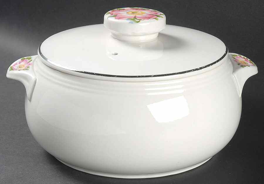 Rose White 2.5 Qt Round Tab Handle Covered Casserole by Hall-1