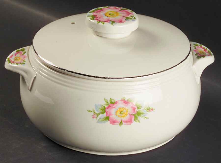 Rose White 2.5 Qt Round Tab Handle Covered Casserole by Hall-1