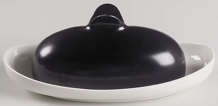 Satin Black 1/4 Pound  Winged Covered Butter by Hall-1