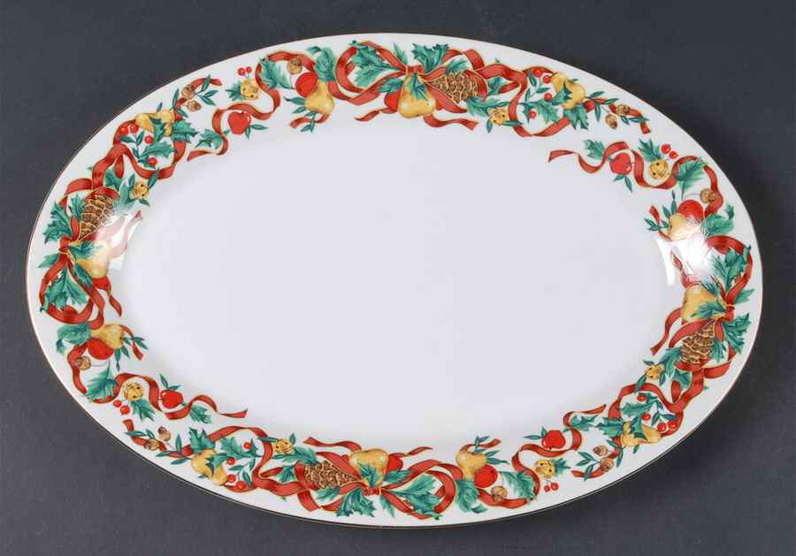 Holiday Ribbon 14" Oval Serving Platter by Home Accents-1
