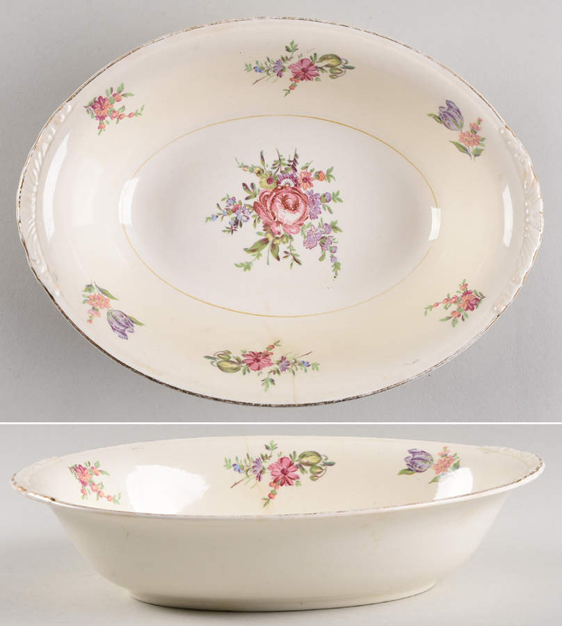 Priscilla Cream and White (Smooth) 9" Oval Vegetable Bowl by Household Institute-1