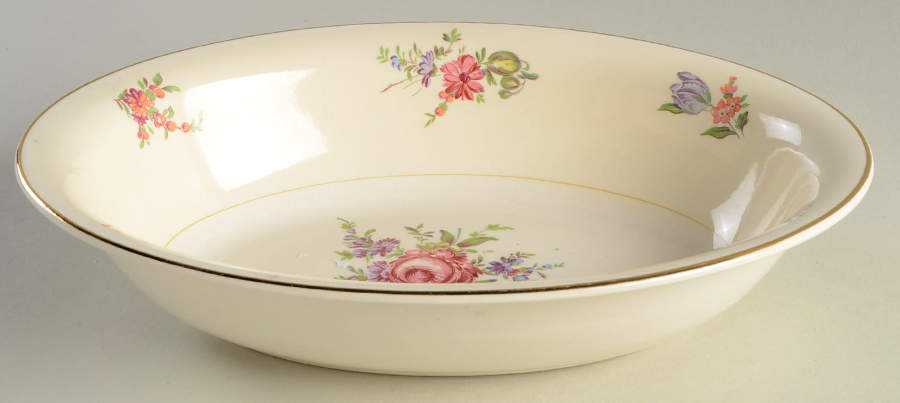 Priscilla Cream and White (Smooth) 9" Oval Vegetable Bowl by Household Institute-1