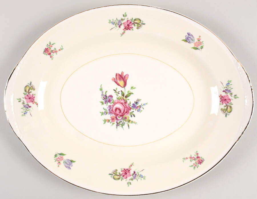 Priscilla Cream and White (Smooth) 13" Oval Serving Platter by Household Institute-1