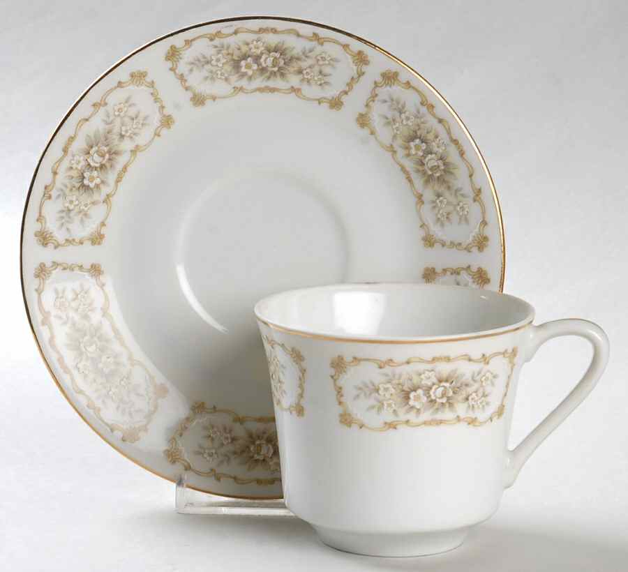 Elegance (Gold Trim) Flat Cup & Saucer Set by Happy Home-1