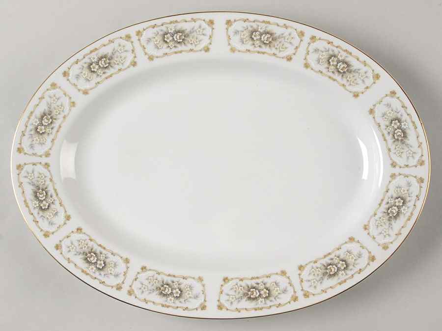 Elegance (Gold Trim) 12" Oval Serving Platter by Happy Home-1