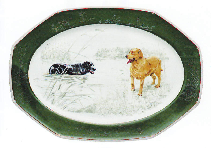 Chasse Hunter Green 19" Oval Serving Platter by Hermes-1