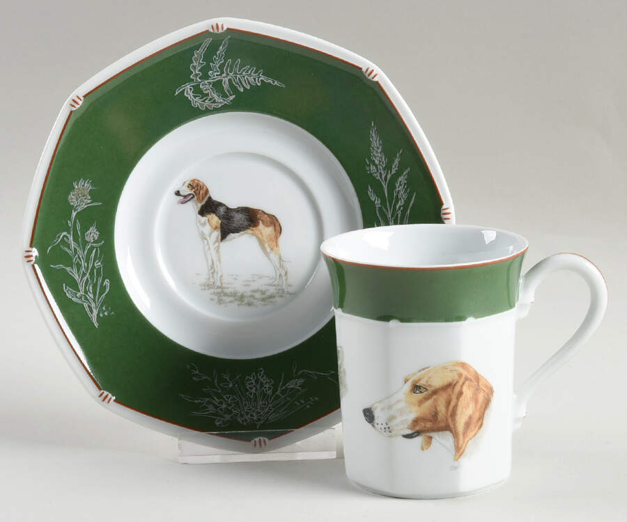 Chasse Hunter Green Flat Cup & Saucer Set by Hermes-1