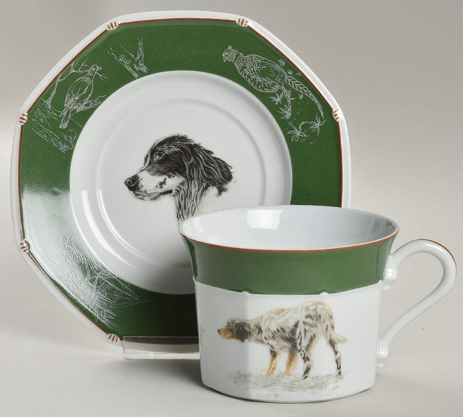 Chasse Hunter Green Breakfast Cup & Saucer Set by Hermes-1