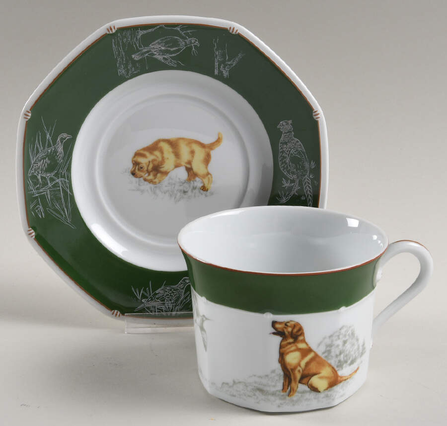 Chasse Hunter Green Breakfast Cup & Saucer Set by Hermes-1