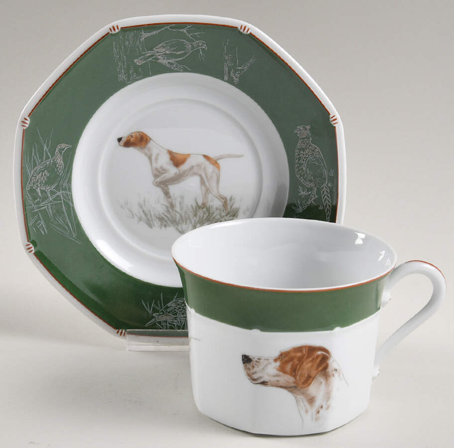 Chasse Hunter Green Breakfast Cup & Saucer Set by Hermes-1