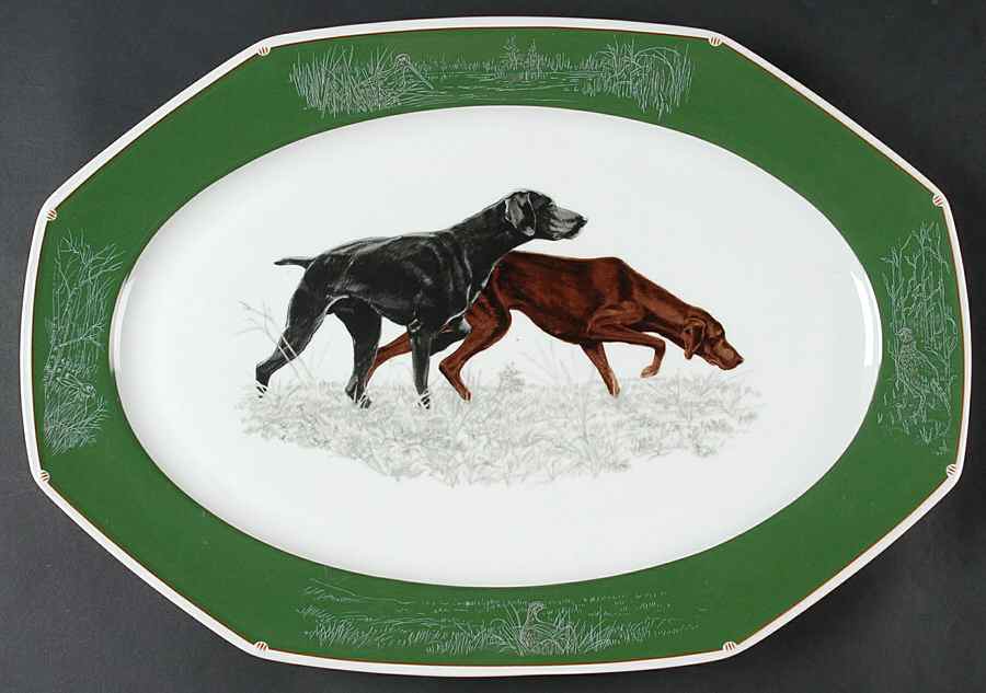 Chasse Hunter Green 19" Oval Serving Platter by Hermes-1