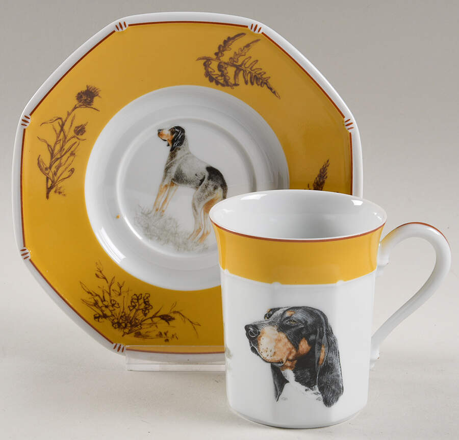 Chasse Yellow Flat Cup & Saucer Set by Hermes-1