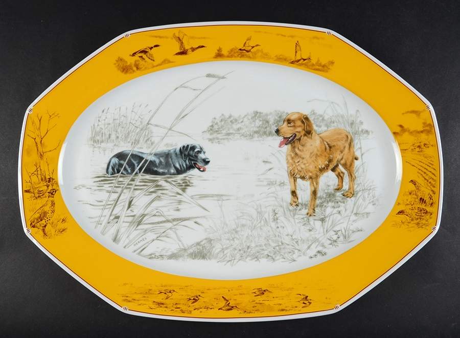 Chasse Yellow 19" Oval Serving Platter by Hermes-1