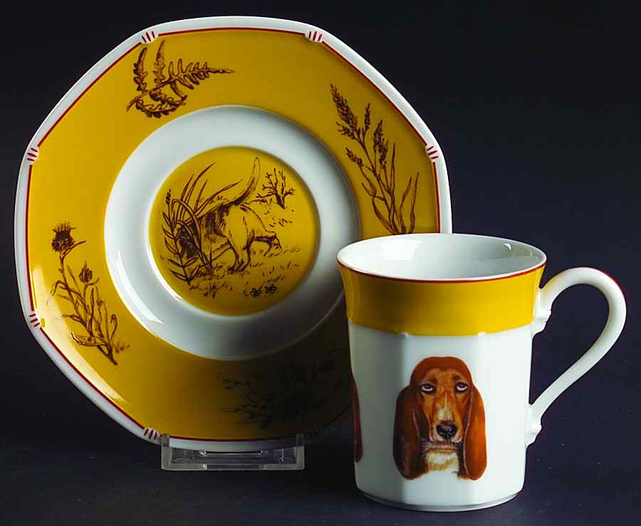 Chasse Yellow Flat Cup & Saucer Set by Hermes-1