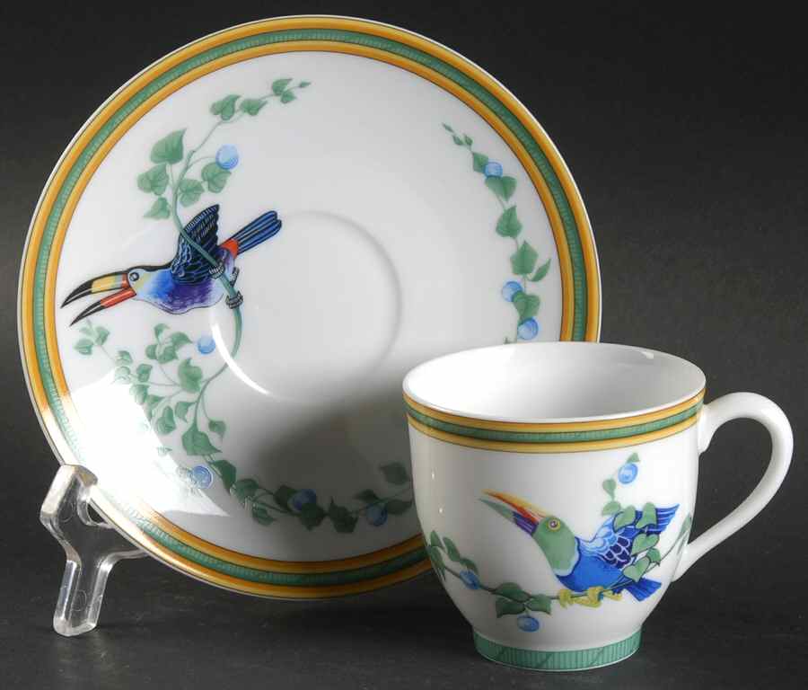Toucans (Birds) Flat Demitasse Cup & Saucer Set by Hermes-1
