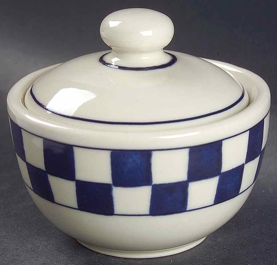 Blue Checks Sugar Bowl & Lid by Hartstone-1