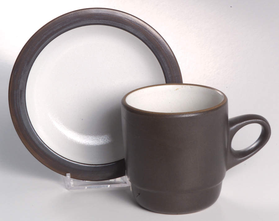 Brown & White (Rim) Mug/Cup & Saucer Set by Heath-1