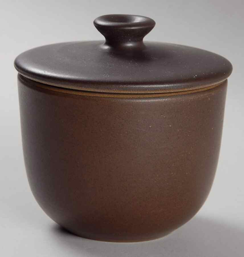 Brown & White (Rim) Sugar Bowl & Lid by Heath-1