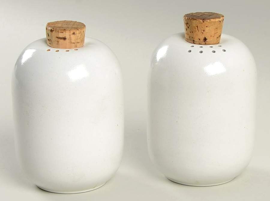 Opaque White (Coupe Shape) Salt & Pepper & Cork Stopper Tops by Heath-1