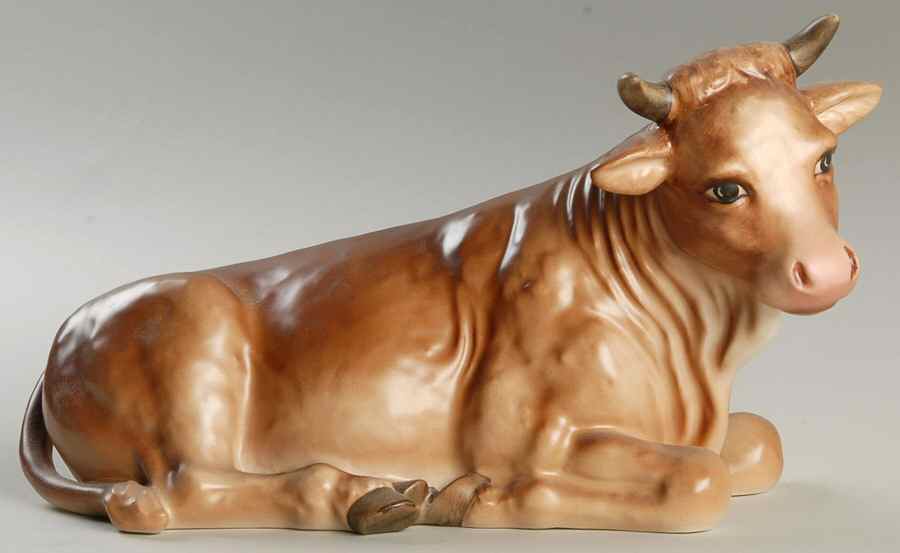Large Colored Nativity Figurines #260 Tm8-Cow Laying  - Boxed by M.I. Hummel-1