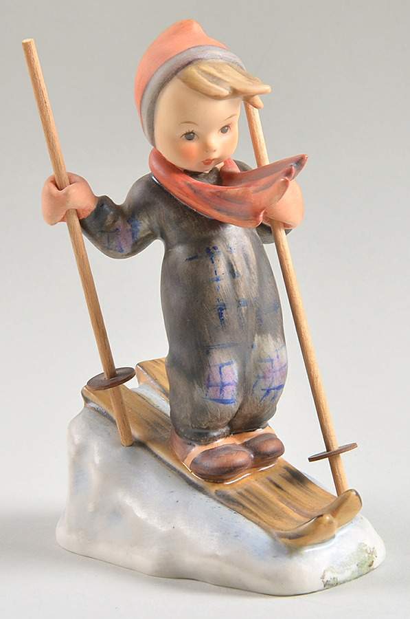 Skier Tm3-Skier W/ Wooden Poles - Boxed by M.I. Hummel-1