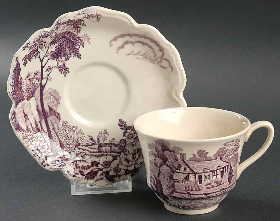 Avon Cottage Mulberry Flat Cup & Saucer Set by Thomas Hughes & Sons-1