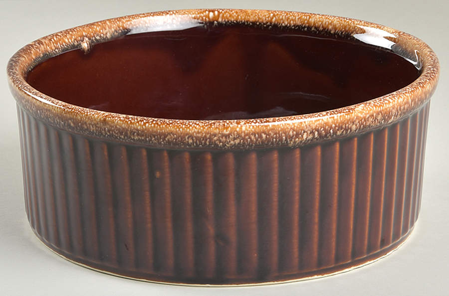 Brown Drip (House and Garden, Mirror Brown) 8" Souffle by Hull-1