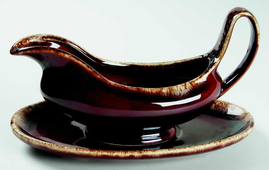 Brown Drip (House and Garden, Mirror Brown) Gravy Boat & Underplate by Hull-1