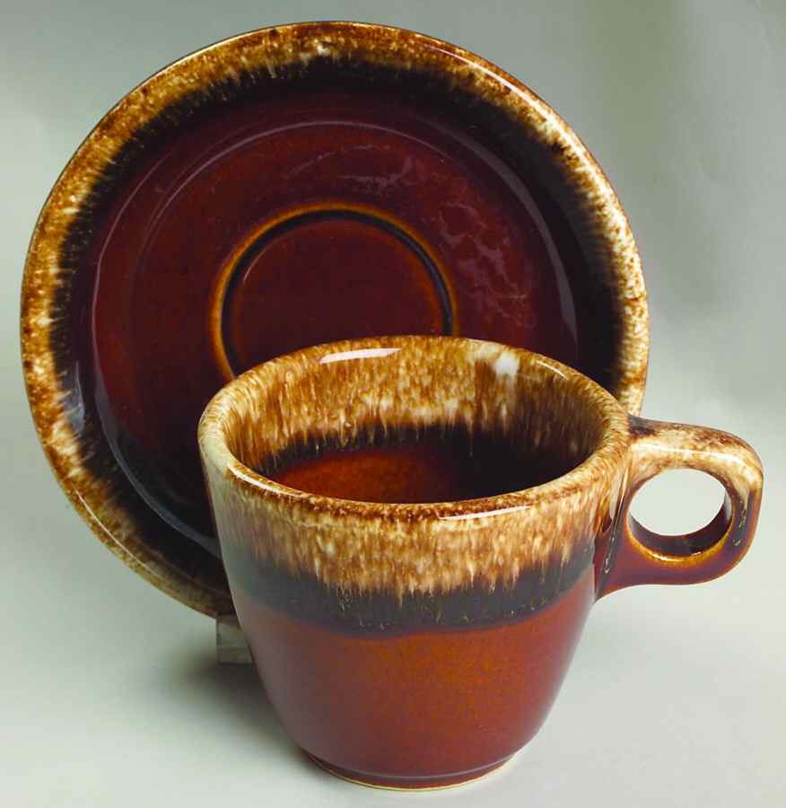 Brown Drip (House and Garden, Mirror Brown) Flat Cup & Saucer Set by Hull-1