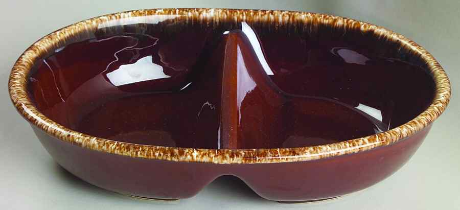 Brown Drip (House and Garden, Mirror Brown) 11" Oval Divided Vegetable Bowl by Hull-1