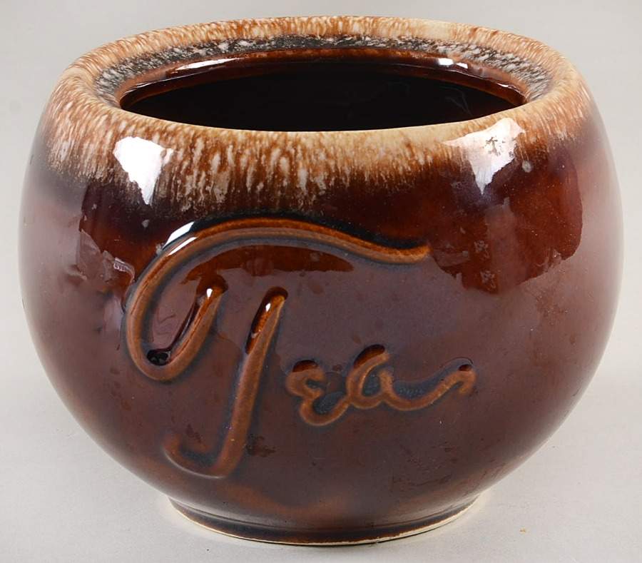Brown Drip (House and Garden, Mirror Brown) Tea Canister No Lid by Hull-1