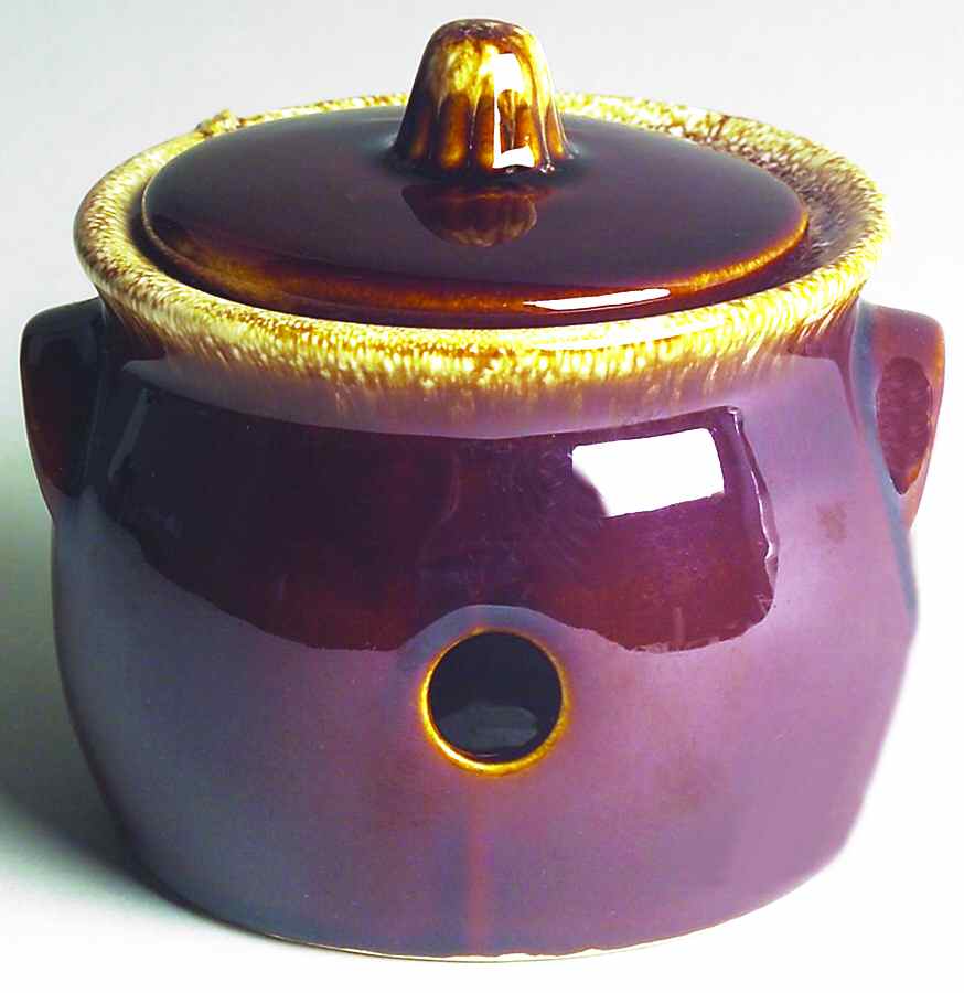 Brown Drip (House and Garden, Mirror Brown) Garlic Keeper & Lid by Hull-1