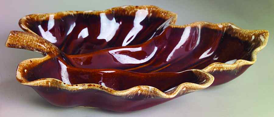 Brown Drip (House and Garden, Mirror Brown) Leaf Shaped Dish by Hull-1