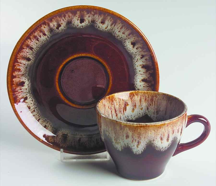 Brown Drip (House and Garden, Mirror Brown) Flat Cup & Saucer Set by Hull-1