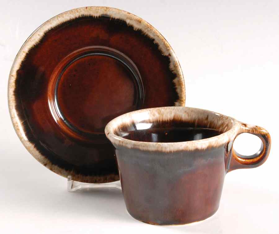 Brown Drip (House and Garden, Mirror Brown) Flat Cup & Saucer Set by Hull-1