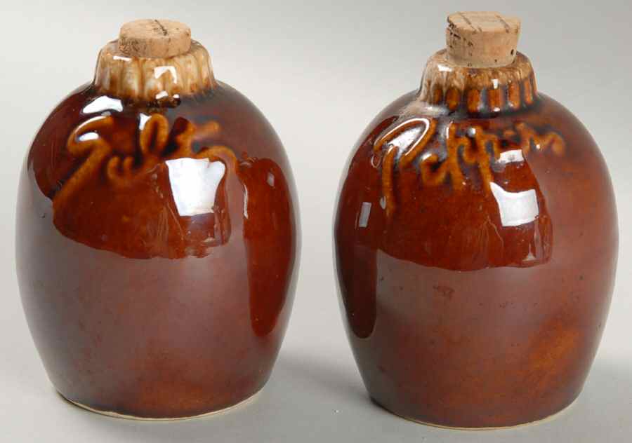 Brown Drip (House and Garden, Mirror Brown) Salt & Pepper & Cork Stopper Tops by Hull-1