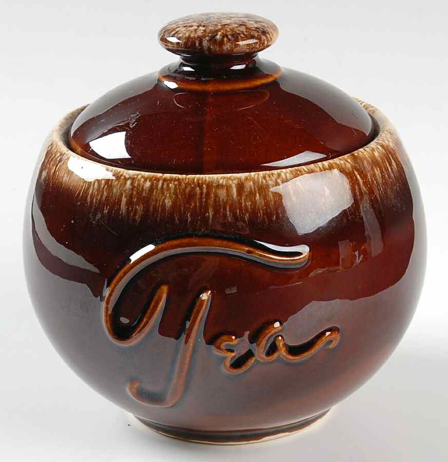 Brown Drip (House and Garden, Mirror Brown) Tea Canister & Lid by Hull-1