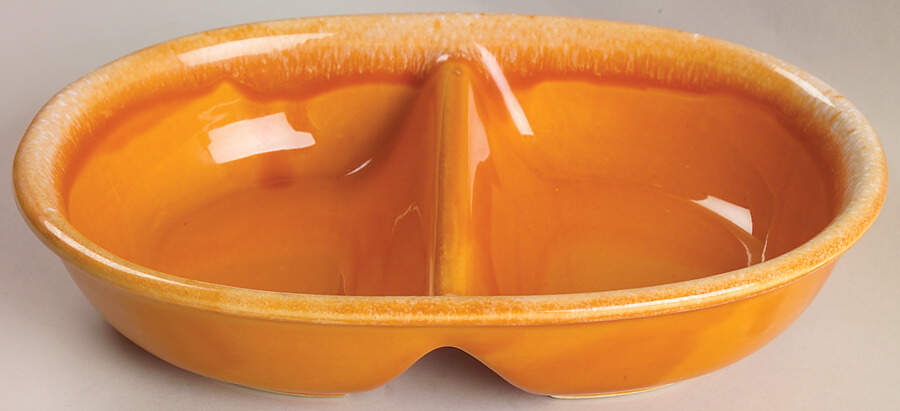 Tangerine 10" Oval Divided Vegetable Bowl by Hull-1