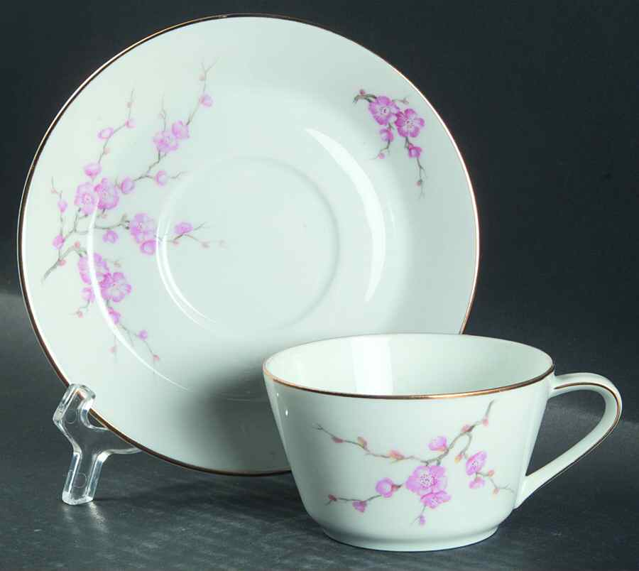 Almond Blossom (Coupe) Flat Cup & Saucer Set by Hutschenreuther-1