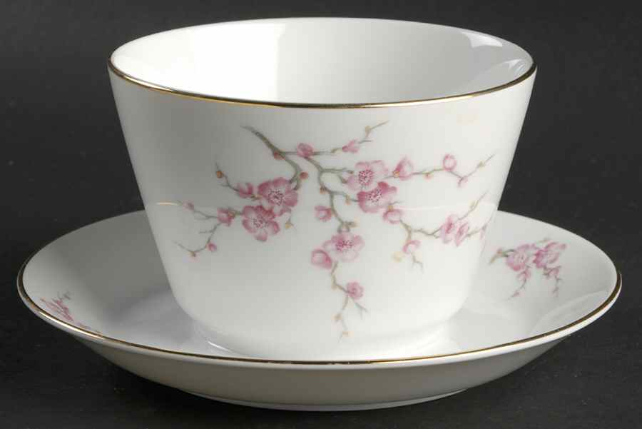 Almond Blossom (Coupe) Gravy Boat with Attached Underplate by Hutschenreuther-1