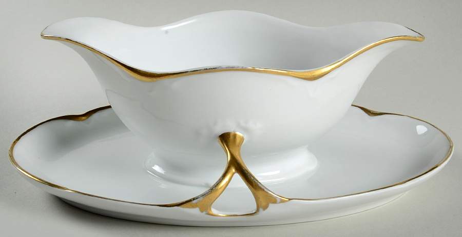 Alice (Gold Trim) Gravy Boat with Attached Underplate by Hutschenreuther-1